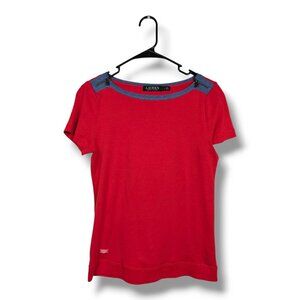 Lauren Ralph Lauren Red Short Sleeve Womens Cotton Top Zipper Accent Size Large